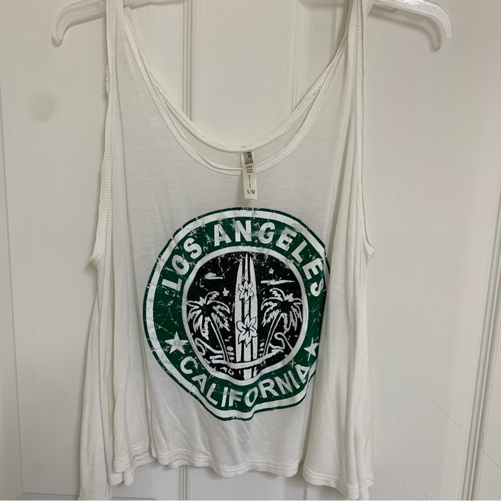 Beach boho distressed LA white tank top size S/M